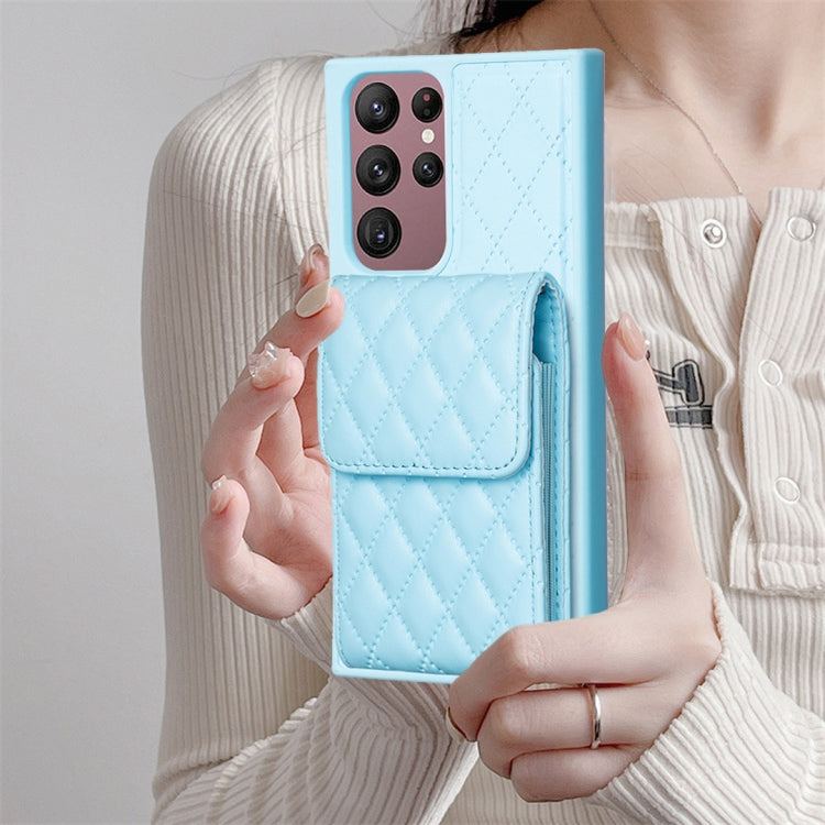 For Samsung Galaxy S22 Ultra 5G Vertical Wallet Rhombic Leather Phone Case