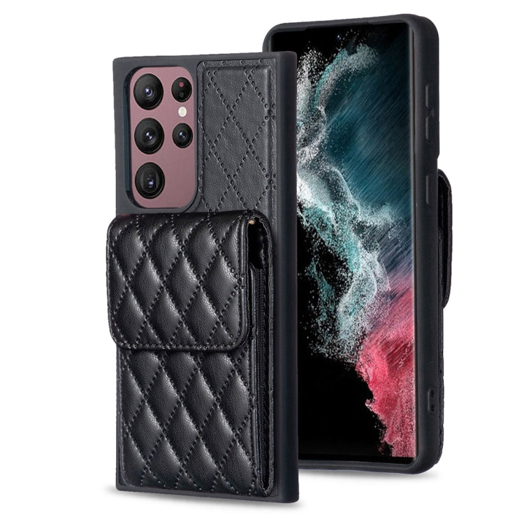 For Samsung Galaxy S22 Ultra 5G Vertical Wallet Rhombic Leather Phone Case