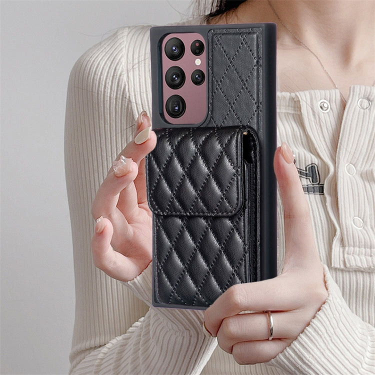 For Samsung Galaxy S22 Ultra 5G Vertical Wallet Rhombic Leather Phone Case