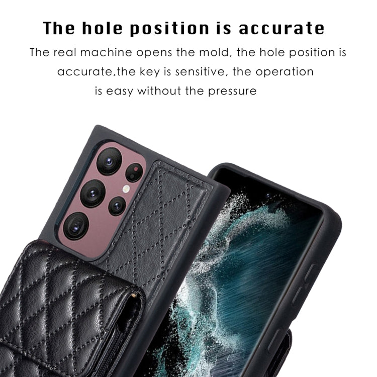 For Samsung Galaxy S22 Ultra 5G Vertical Wallet Rhombic Leather Phone Case