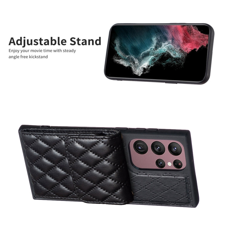 For Samsung Galaxy S22 Ultra 5G Vertical Wallet Rhombic Leather Phone Case