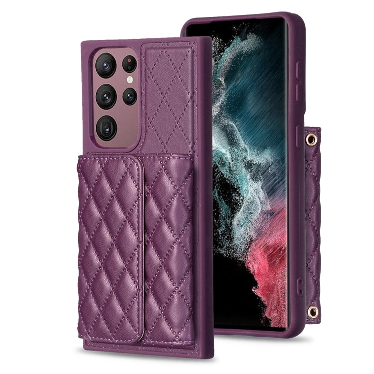 For Samsung Galaxy S22 Ultra 5G Horizontal Wallet Rhombic Leather Phone Case