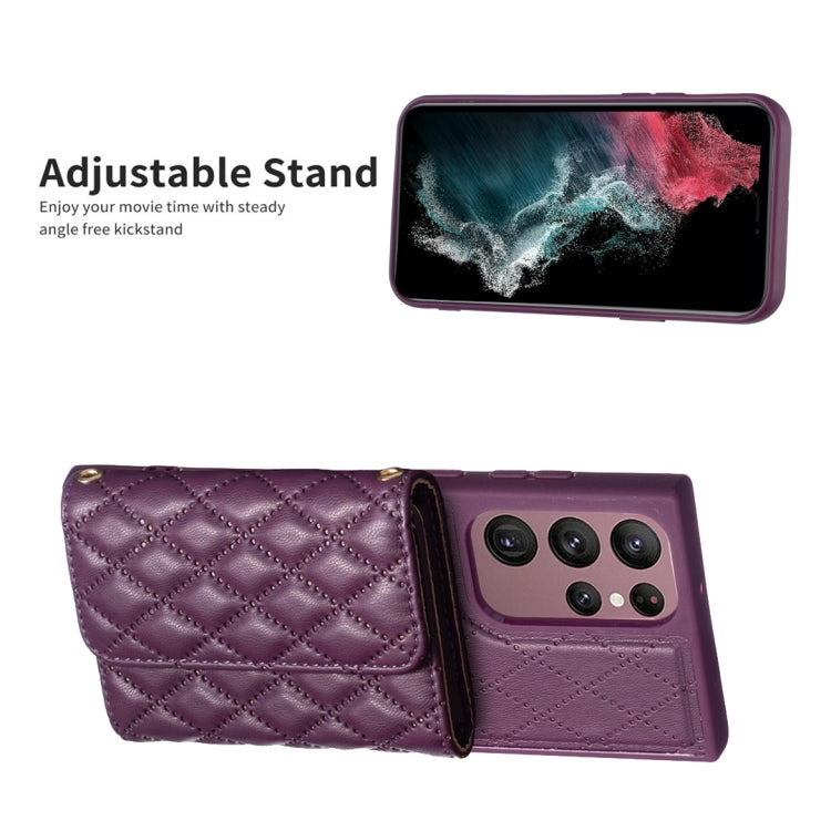 For Samsung Galaxy S22 Ultra 5G Horizontal Wallet Rhombic Leather Phone Case