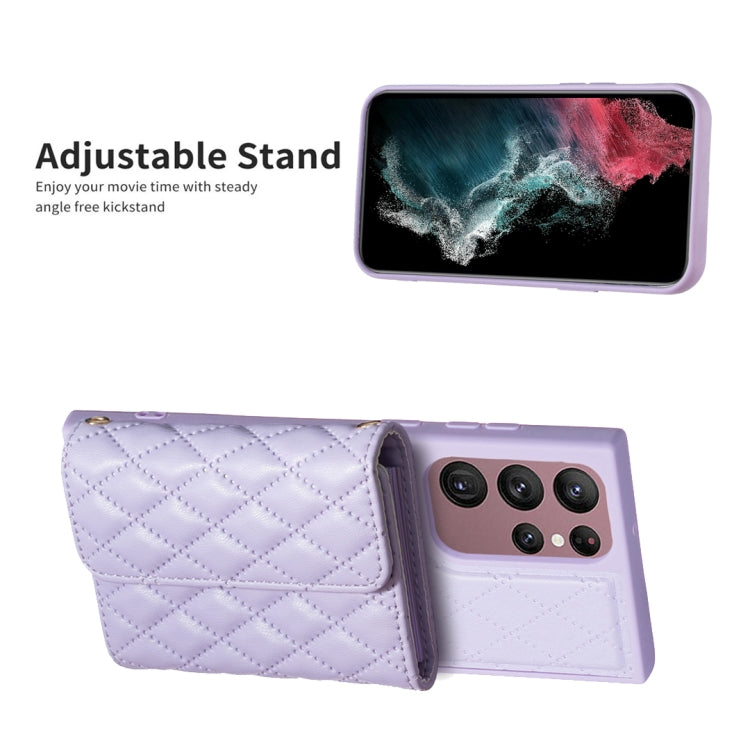 For Samsung Galaxy S22 Ultra 5G Horizontal Wallet Rhombic Leather Phone Case