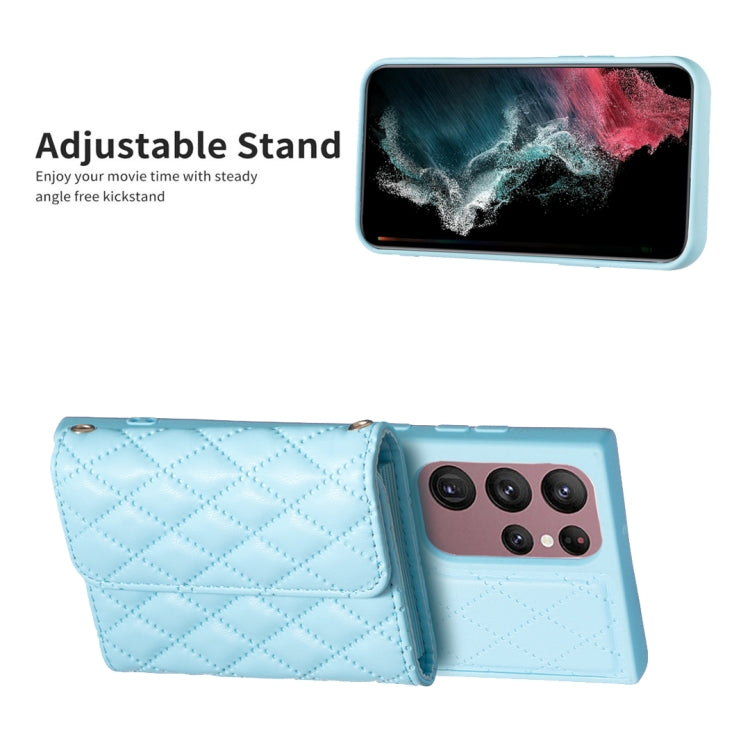 For Samsung Galaxy S22 Ultra 5G Horizontal Wallet Rhombic Leather Phone Case