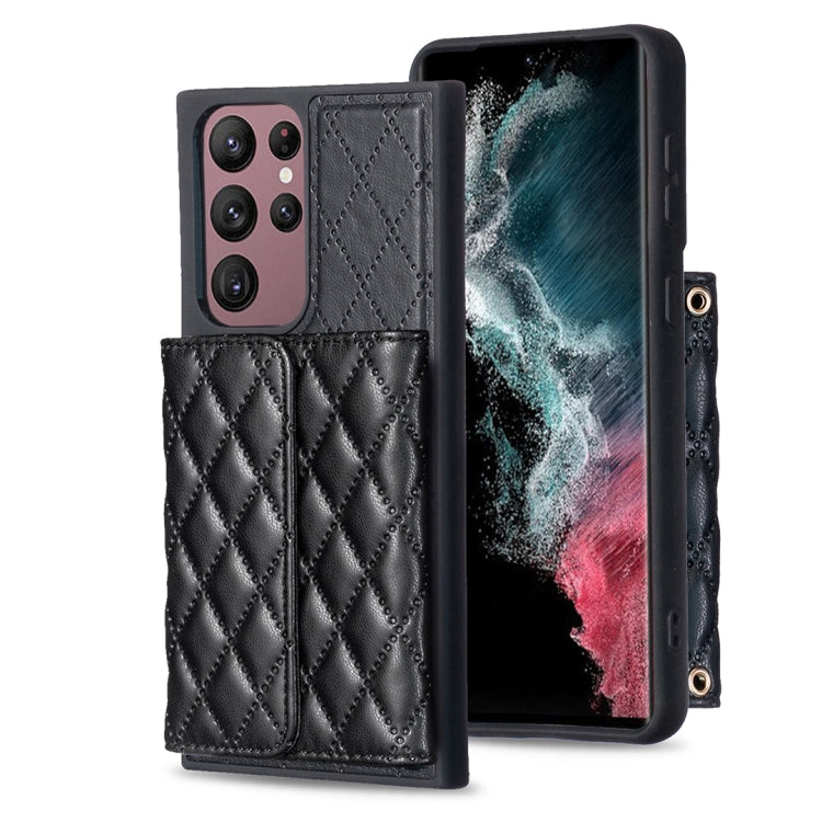 For Samsung Galaxy S22 Ultra 5G Horizontal Wallet Rhombic Leather Phone Case