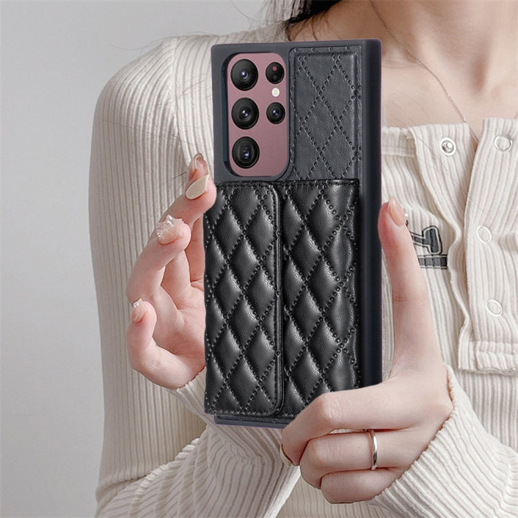 For Samsung Galaxy S22 Ultra 5G Horizontal Wallet Rhombic Leather Phone Case