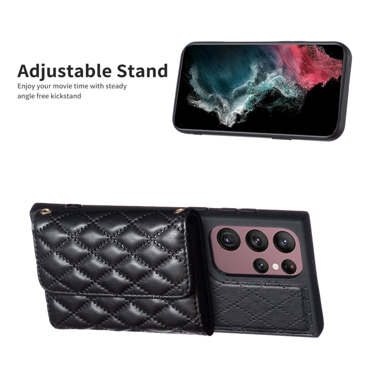 For Samsung Galaxy S22 Ultra 5G Horizontal Wallet Rhombic Leather Phone Case