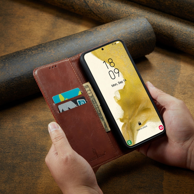 For Samsung Galaxy S23 5G FIERRE SHANN Vintage Bark Texture Wallet Leather Phone Case