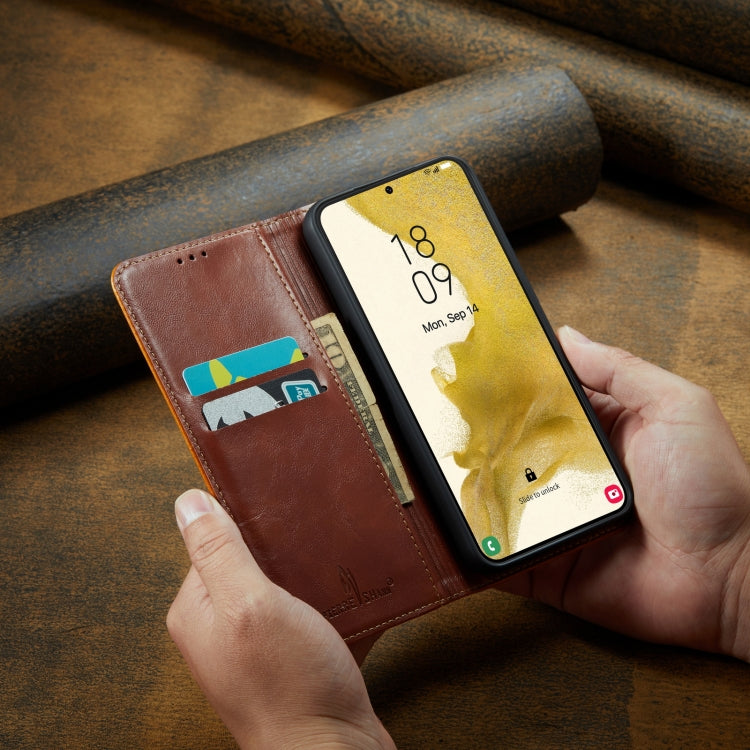 For Samsung Galaxy S23 5G FIERRE SHANN Vintage Bark Texture Wallet Leather Phone Case