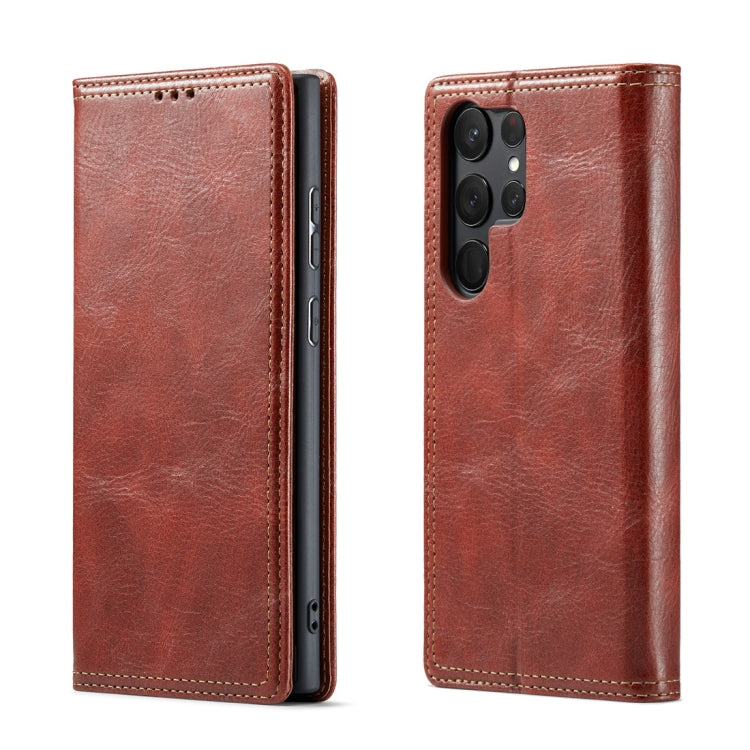 For Samsung Galaxy S23 Ultra 5G FIERRE SHANN Vintage Bark Texture Wallet Leather Phone Case