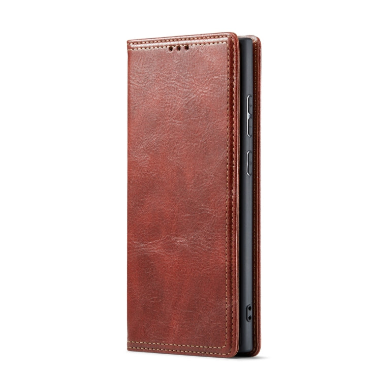 For Samsung Galaxy S23 Ultra 5G FIERRE SHANN Vintage Bark Texture Wallet Leather Phone Case