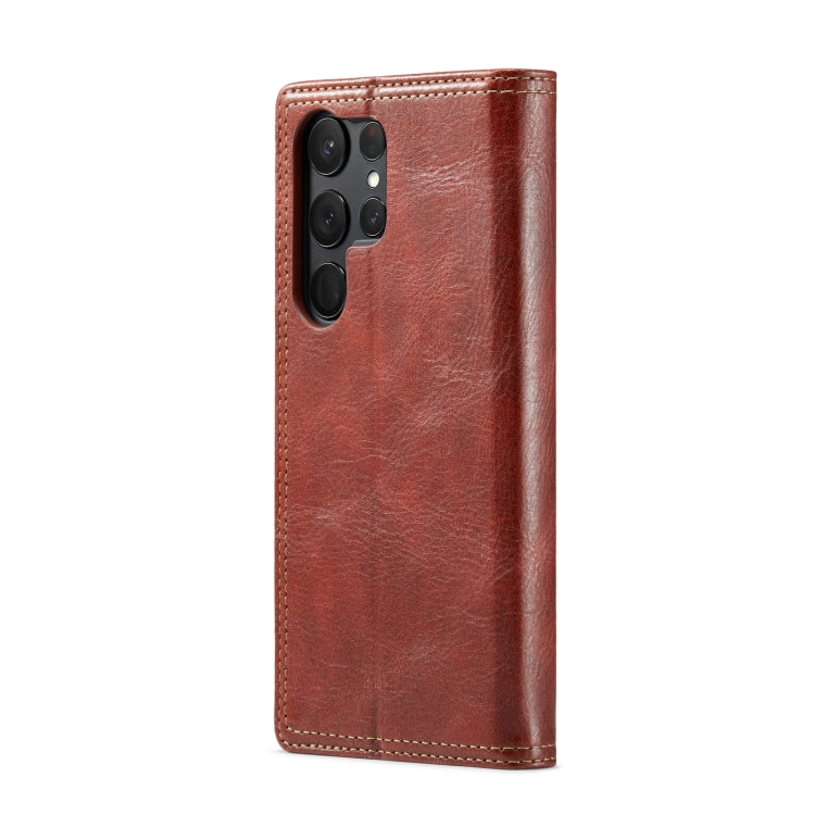 For Samsung Galaxy S23 Ultra 5G FIERRE SHANN Vintage Bark Texture Wallet Leather Phone Case
