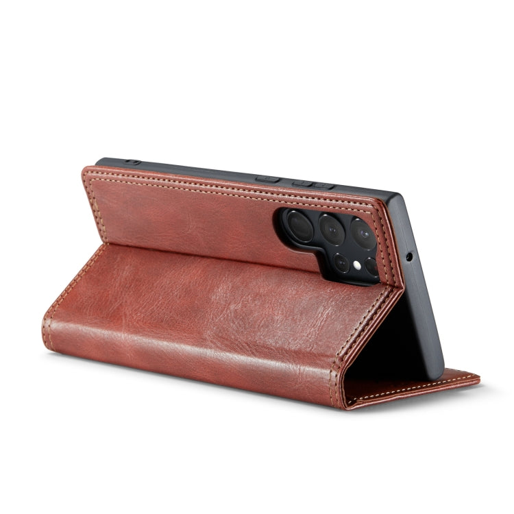 For Samsung Galaxy S23 Ultra 5G FIERRE SHANN Vintage Bark Texture Wallet Leather Phone Case