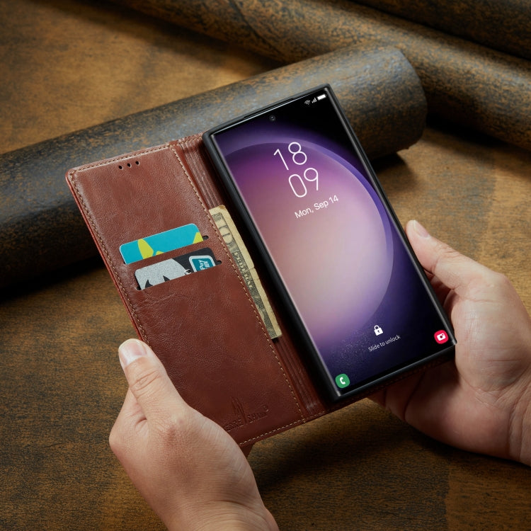 For Samsung Galaxy S23 Ultra 5G FIERRE SHANN Vintage Bark Texture Wallet Leather Phone Case