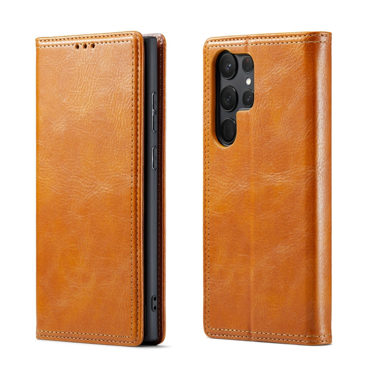 For Samsung Galaxy S23 Ultra 5G FIERRE SHANN Vintage Bark Texture Wallet Leather Phone Case