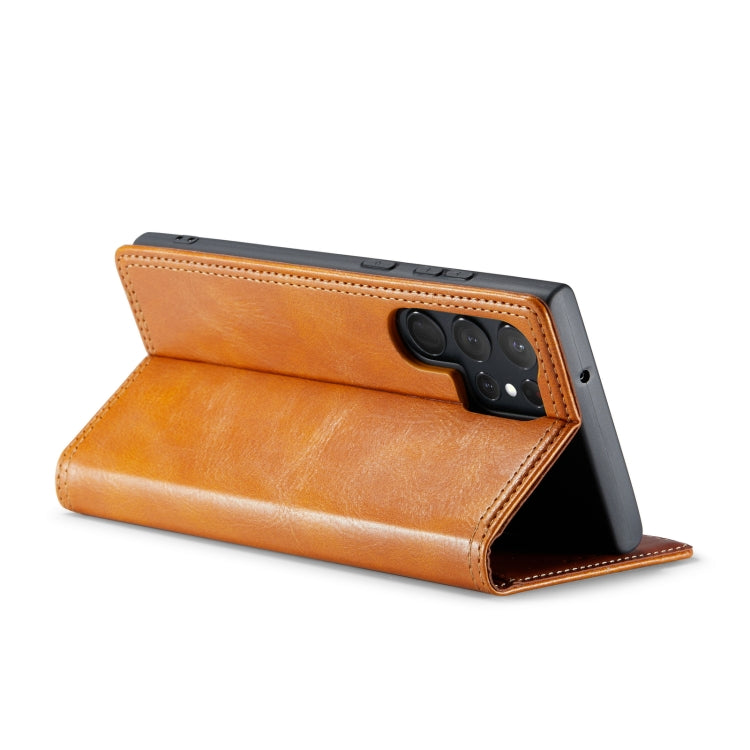 For Samsung Galaxy S23 Ultra 5G FIERRE SHANN Vintage Bark Texture Wallet Leather Phone Case