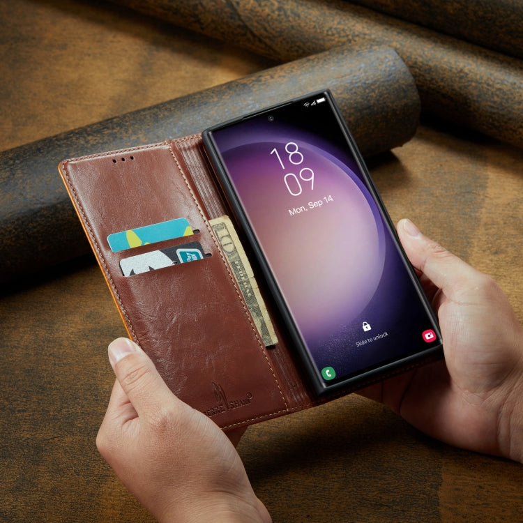 For Samsung Galaxy S23 Ultra 5G FIERRE SHANN Vintage Bark Texture Wallet Leather Phone Case