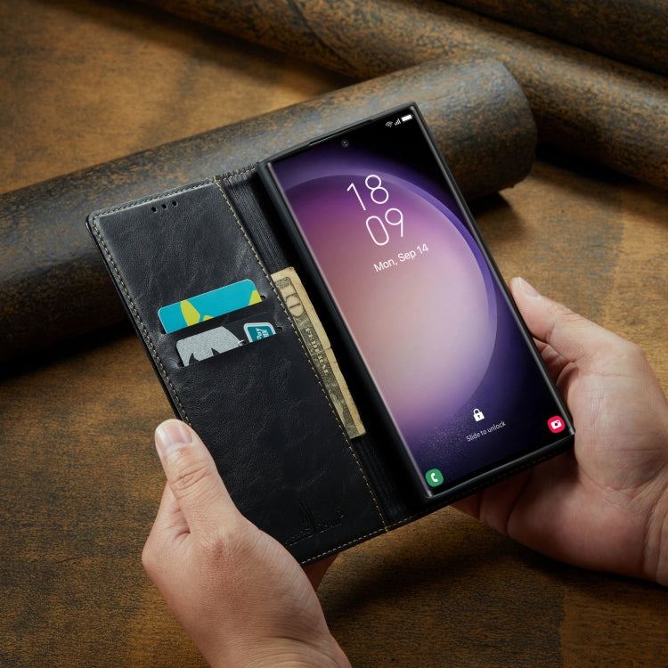 For Samsung Galaxy S23 Ultra 5G FIERRE SHANN Vintage Bark Texture Wallet Leather Phone Case