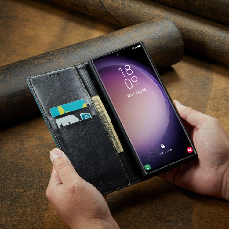 For Samsung Galaxy S23 Ultra 5G FIERRE SHANN Vintage Bark Texture Wallet Leather Phone Case