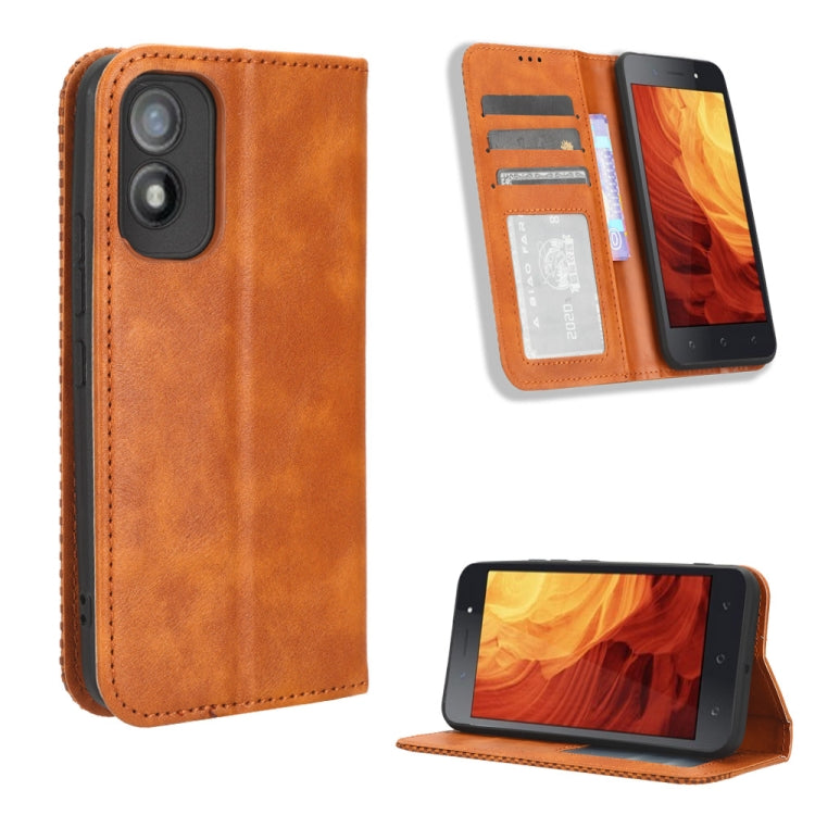 For Itel A18 Magnetic Buckle Retro Texture Leather Phone Case