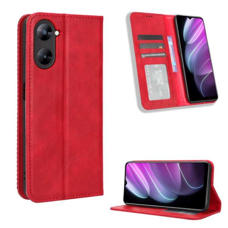 For Realme V30 / V30t 5G Magnetic Buckle Retro Texture Leather Phone Case