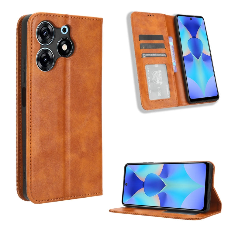 For Tecno Spark 10 Pro / K17 Magnetic Buckle Retro Texture Leather Phone Case
