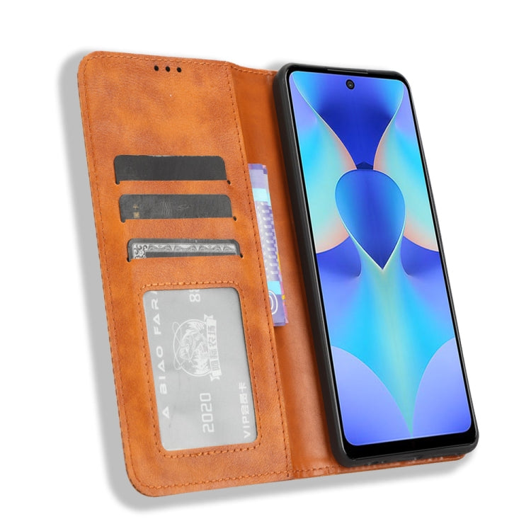 For Tecno Spark 10 Pro / K17 Magnetic Buckle Retro Texture Leather Phone Case