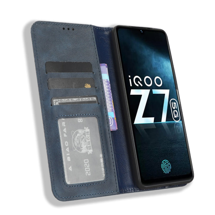 For vivo iQOO Z7x Magnetic Buckle Retro Texture Leather Phone Case