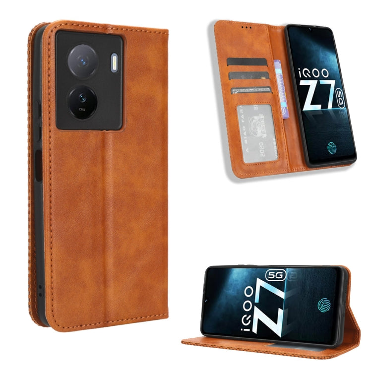 For vivo iQOO Z7x Magnetic Buckle Retro Texture Leather Phone Case