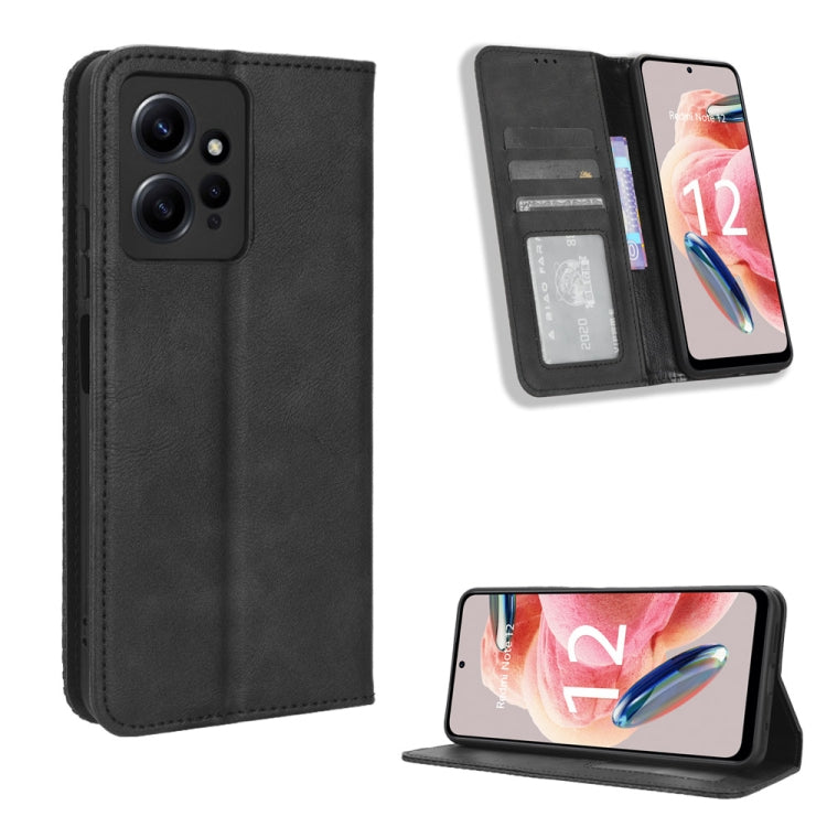 For Xiaomi Redmi Note 12 4G Global Magnetic Buckle Retro Texture Leather Phone Case
