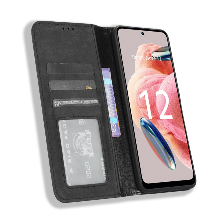 For Xiaomi Redmi Note 12 4G Global Magnetic Buckle Retro Texture Leather Phone Case