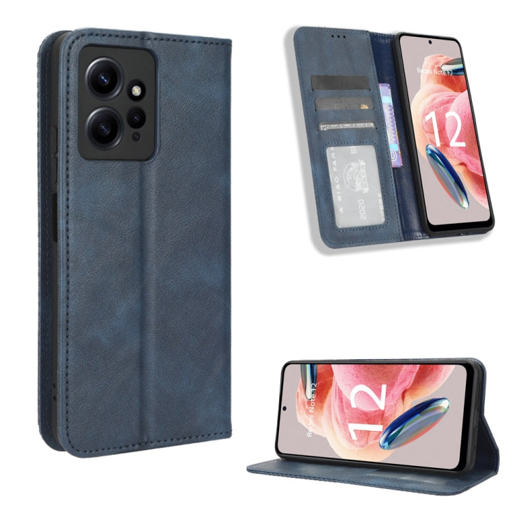 For Xiaomi Redmi Note 12 4G Global Magnetic Buckle Retro Texture Leather Phone Case