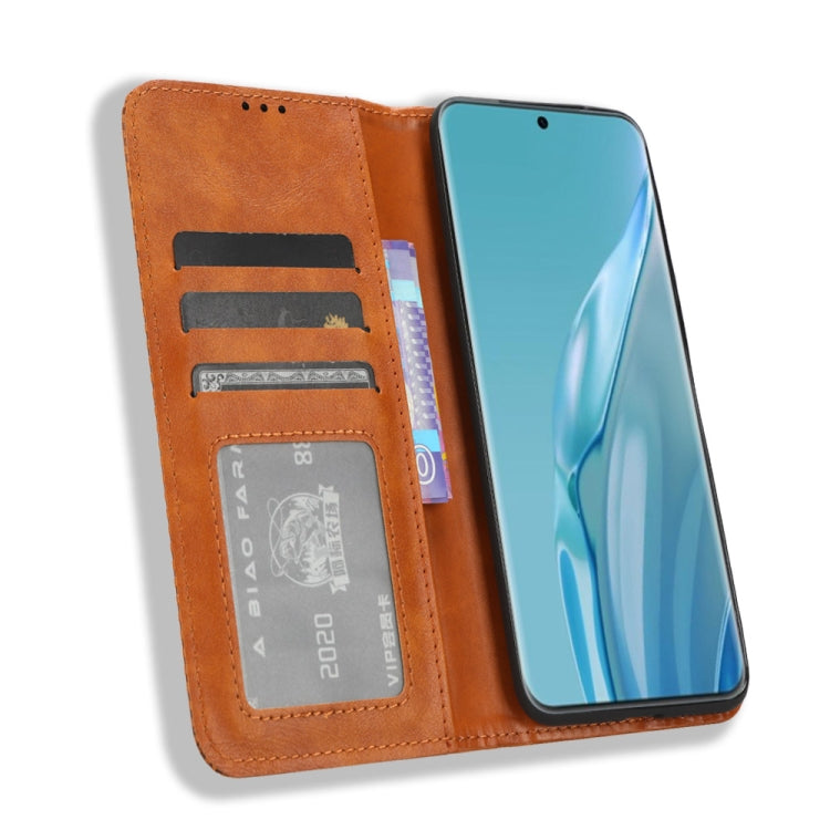 For Huawei P60 Art Magnetic Buckle Retro Texture Leather Phone Case