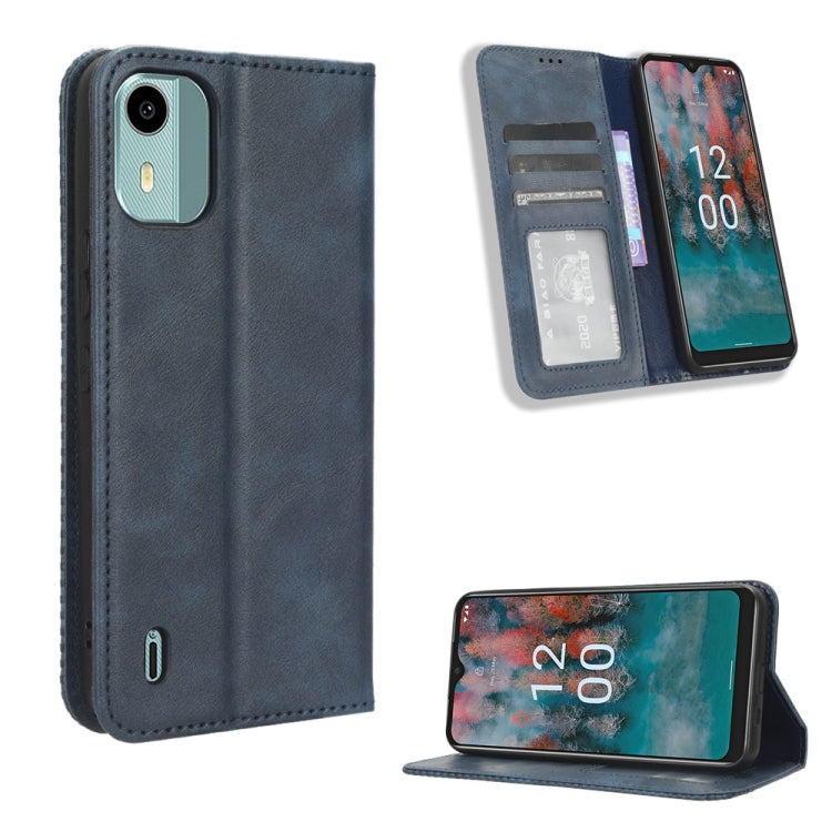 For Nokia C12 Magnetic Buckle Retro Texture Leather Phone Case