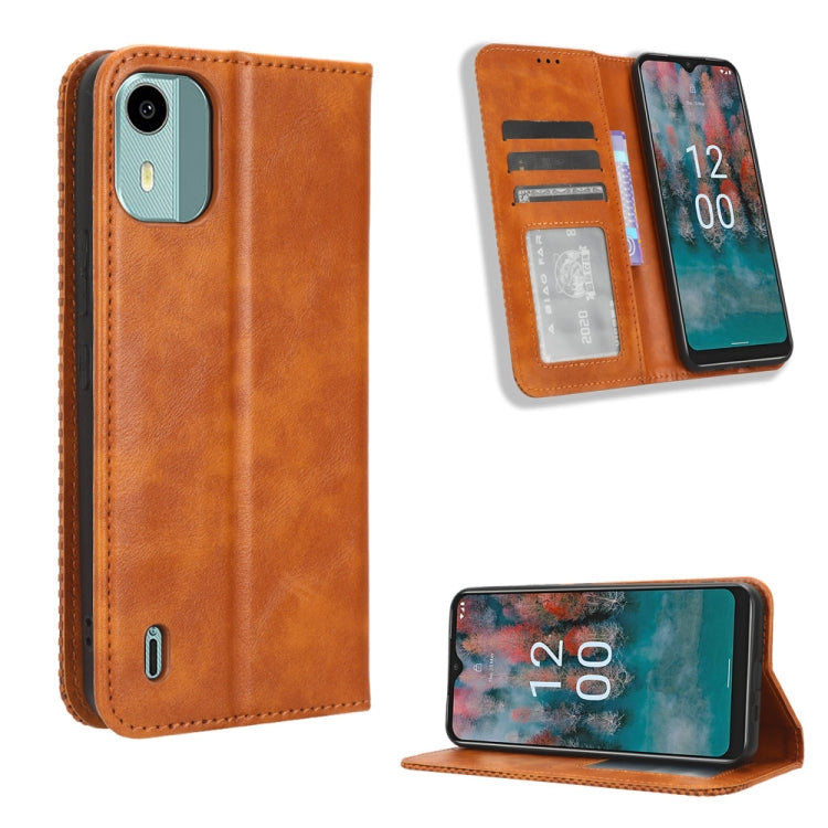 For Nokia C12 Magnetic Buckle Retro Texture Leather Phone Case