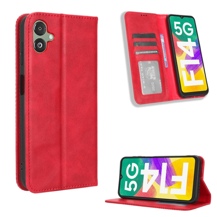 For Samsung Galaxy F14 Global Magnetic Buckle Retro Texture Leather Phone Case