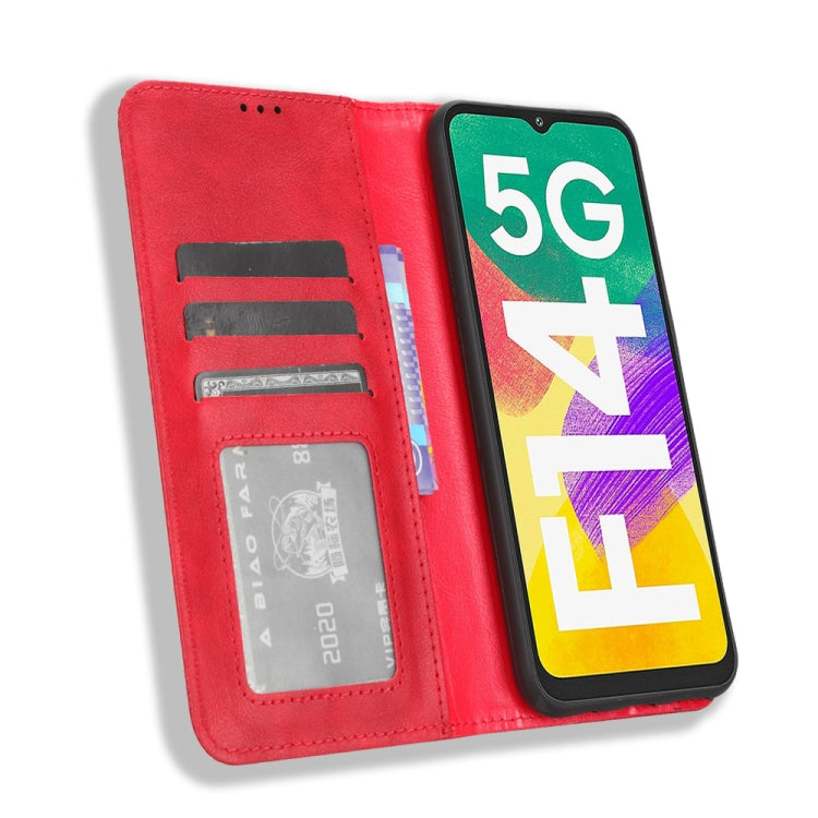 For Samsung Galaxy F14 Global Magnetic Buckle Retro Texture Leather Phone Case