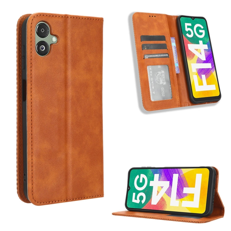For Samsung Galaxy F14 Global Magnetic Buckle Retro Texture Leather Phone Case