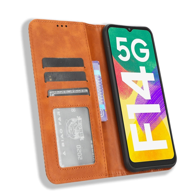 For Samsung Galaxy F14 Global Magnetic Buckle Retro Texture Leather Phone Case