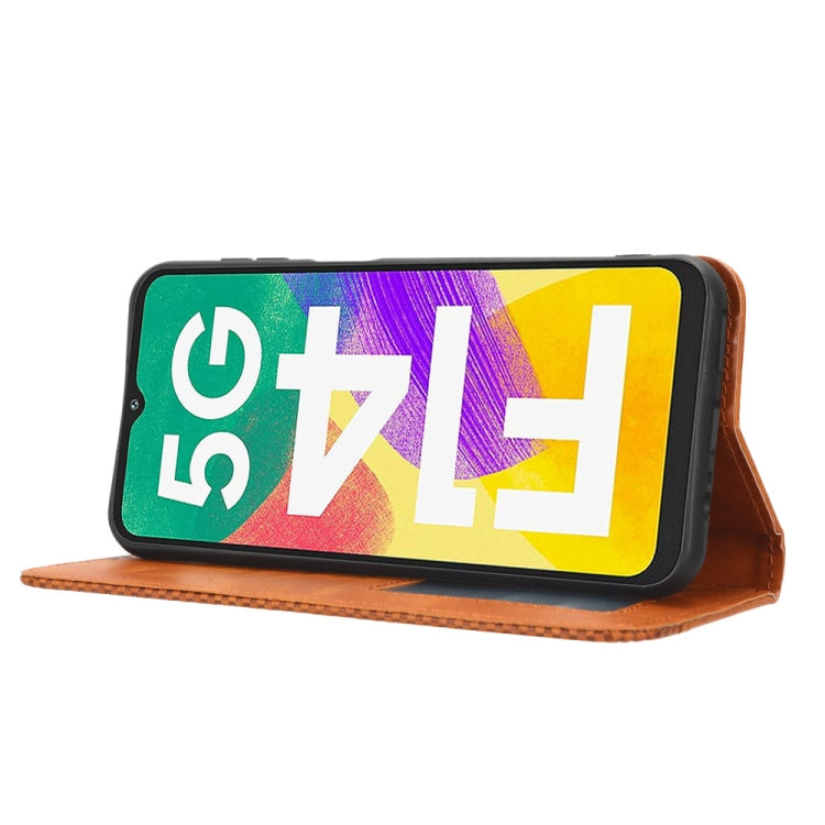 For Samsung Galaxy F14 Global Magnetic Buckle Retro Texture Leather Phone Case