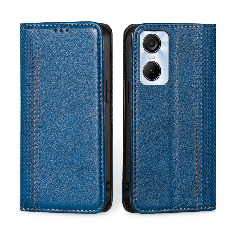 For Tecno Pop 6 Pro Grid Texture Magnetic Flip Leather Phone Case