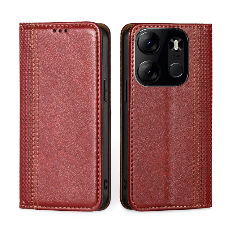 For Tecno Spark GO 2023/Pop 7/Pop 7 Pro Grid Texture Magnetic Flip Leather Phone Case