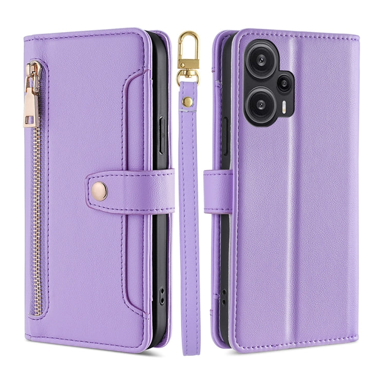 For Xiaomi Redmi Note 12 Turbo Sheep Texture Cross-body Zipper Wallet Leather Phone Case