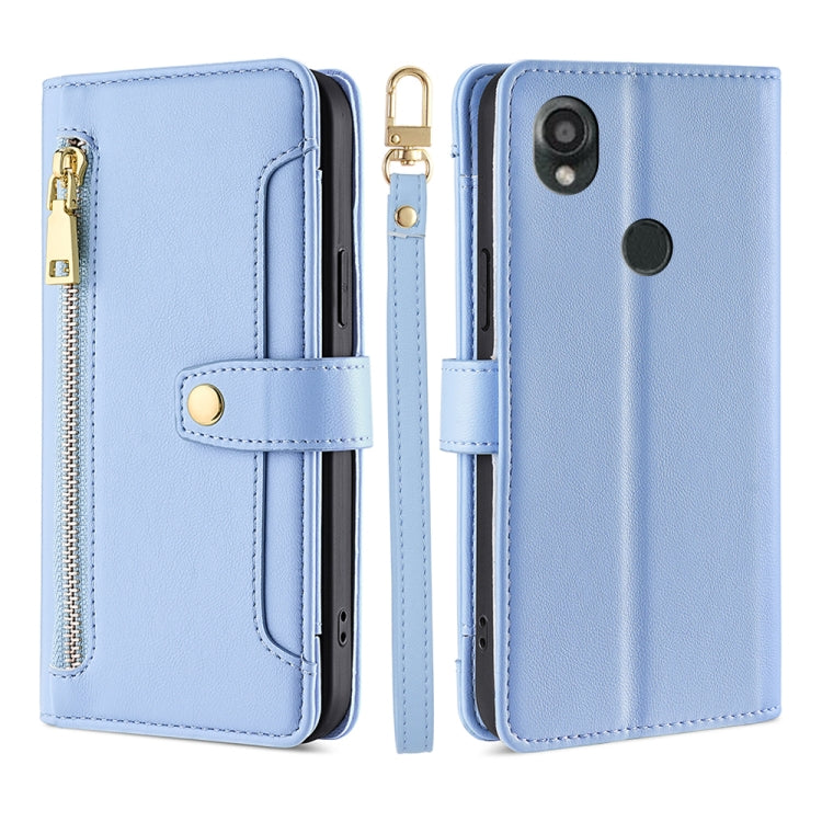 For Kyocera Digno SX3-KYG02 Sheep Texture Cross-body Zipper Wallet Leather Phone Case