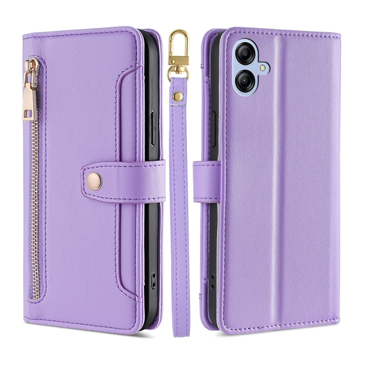For Samsung Galaxy A04e 4G Sheep Texture Cross-body Zipper Wallet Leather Phone Case