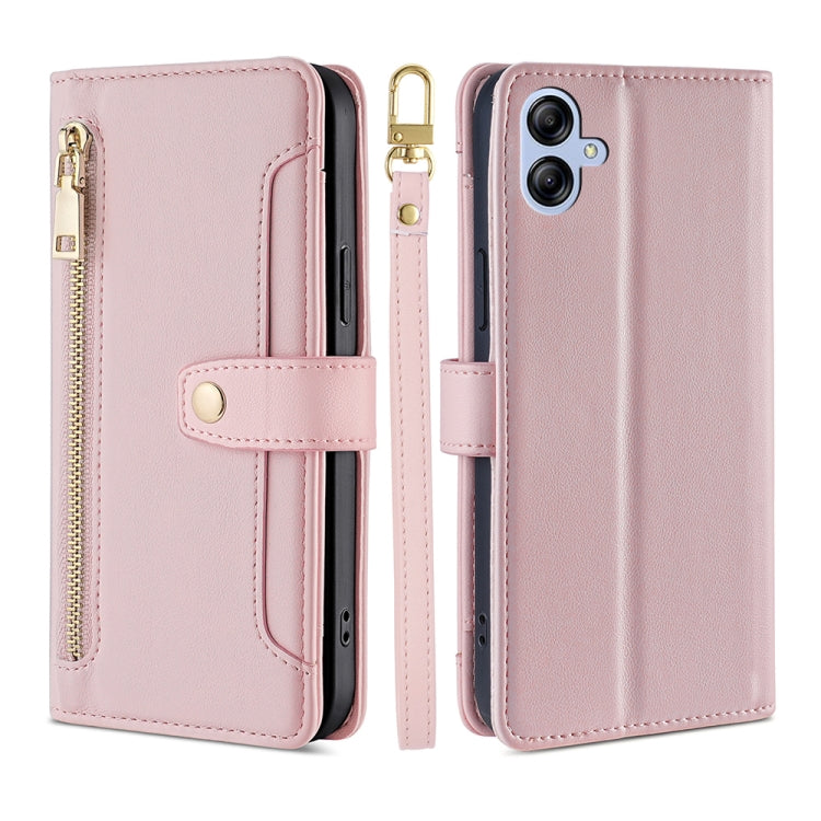 For Samsung Galaxy A04e 4G Sheep Texture Cross-body Zipper Wallet Leather Phone Case