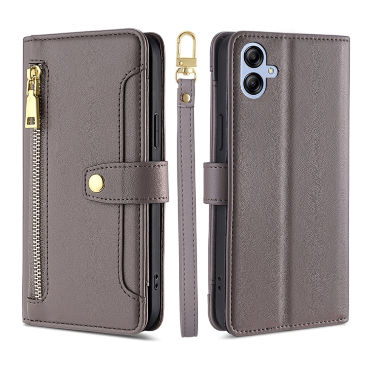 For Samsung Galaxy A04e 4G Sheep Texture Cross-body Zipper Wallet Leather Phone Case
