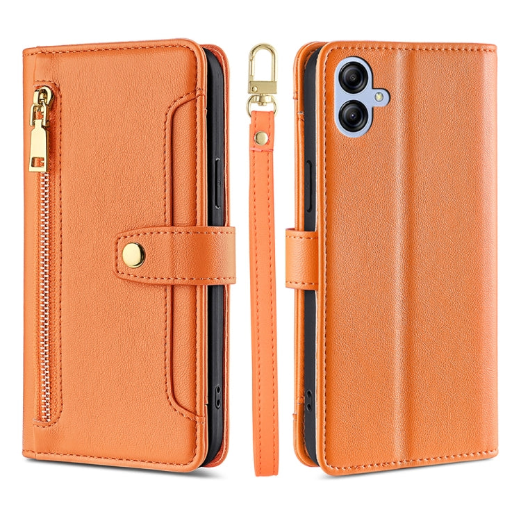 For Samsung Galaxy A04e 4G Sheep Texture Cross-body Zipper Wallet Leather Phone Case