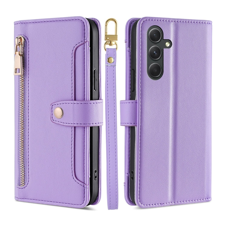 For Samsung Galaxy A54 5G Sheep Texture Cross-body Zipper Wallet Leather Phone Case